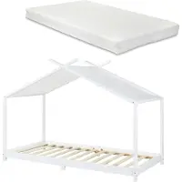 En.casa Kinderbett 'Brome' Hausbett mit Matratze 90 x 200 cm Weiß