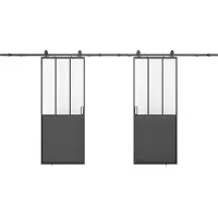 Vente-unique Industrielle Doppelschiebetüren für die Wandmontage - Schwarz und mattes gehärtetes Glas - 2 x H 205 x B 63 cm - ARTISTO II