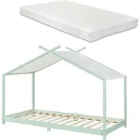 En.casa Kinderbett 'Brome' Hausbett mit Matratze 90 x 200 cm Mintgrün