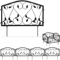 Relaxdays Beetzaun, 4-teilige Beetumrandung für Garten, Steckzaun Eisen, antik, Blätter Design, HxB 33 x 225 cm, schwarz