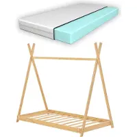 En.casa Kinderbett ’Vimpeli’ mit Matratze 70 x 140 cm Bambus