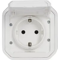 Legrand PLEXO New Feuchtraum-Steckdose, inklusive Klappdeckel, Berührungsschutz, Installation mit Schraubklemmen, 16A, IP44 IK07 Weiß, 069771L