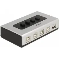 DeLOCK Umschalter USB 2.0 mit 4 x Typ-B Buchse zu 1 x Typ-A Buchse manuell bidirektional, 0,48 Gbit/s, Schwarz, Silber, Kunststoff, 71 mm, 112 mm, 32 mm