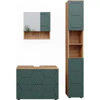 Vicco Badmöbel-Set Irma Grün/Goldkraft Eiche 3 Teile, mit Schubladenschrank und Hochschrank, Model 47195