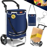 Kesser Einkaufstrolley klappbar mit 56L Kapazität und belastbar bis 50kg 3in1 Trolley Sackkarre & Umhängetasche Faltbarer Einkaufswagen inkl. Kühlfach & Einkaufschip Treppensteiger