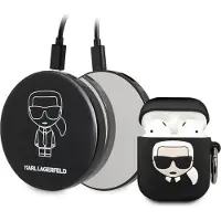 Karl Lagerfeld Silikon Cover für Apple AirPods Schwarz inkl. Powerbank Set Case