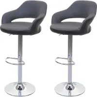 Mendler 2er-Set Barhocker MCW-F16, Barstuhl Tresenhocker Drehhocker, mit Lehne Kunstleder grau-schwarz