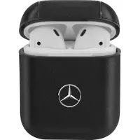 Mercedes Benz, Cover für Airpods 1 und 2 aus stoßfestem Leder, Schwarz