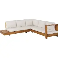 Beliani 5-Sitzer Lounge Set Braun u. Cremeweiß es Akazienholz Abnehmbare Auflagen Modernes Design Garten Outdoor Ecksofa Linksseitg