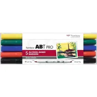Tombow ABT Pro, 5 Stück(e), Schwarz, Blau, Grün, Rot, Gelb, Meißel-/Bürstenspitze, Rund, Tinte auf Alkoholbasis