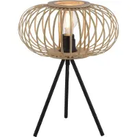 JUST LIGHT LED Tischlampe RACOON ellipsenförmiger Schirm aus Sperrholz-Elementen Holz-natur Wohnzimmer, Schlafzimmer, Büro, Küche, Esszimmer, Flur