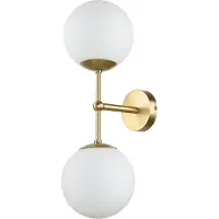 Licht-Erlebnisse Wandlampe Badezimmer H: 50 cm Glas Echt-Messing 2x E14 Kugelschirm Wandleuchte Badezimmerleuchte