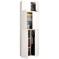 VCM Holz Besenschrank | 6 Fächer | Maße: H. 223 x B. 70 x T. 39 cm | Haushaltsschrank | Mehrzweckschrank | Aufsatz mit zwei Türen - Lona