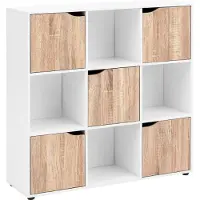 FineBuy Standregal MASSA 89 x 91 x 29 cm Bücherregal mit 9 Fächern Sonoma Sideboard mit 5 Türen Modernes Würfelregal Raumteiler Flurschrank offen