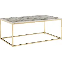 FineBuy Couchtisch 100cm rechteckig mit Marmor Optik Weiß & goldenem Metallgestell – Moderner Wohnzimmertisch - Design Sofatisch für Wohnzimmer eckig