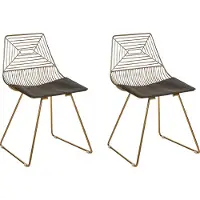 Beliani Esszimmerstuhl 2er Set Gold Metall mit Hoher Lehne Sitzkissen Kunstleder Schwarz Industrie-Design Wohnzimmer Flur Diele Ausstattung Sitzmöbel