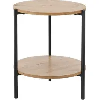 En.casa Beistelltisch Kuopio 50 x Ø40 cm Couchtisch Rund Wohnzimmertisch mit Ablage Schwarz/Holzoptik