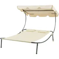 Casa.pro Sonnenliege ‘Avigliano’ mit Sonnendach Stahlgestell 200 x 173 x 146 cm Beige