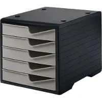 Styro Schubladenbox styroswing, 5 Schübe, Auszugsperre & Griffmulde, stapelbar, B 270 x T 340 x H 255 mm, Polystyrol, schwarz-taupe