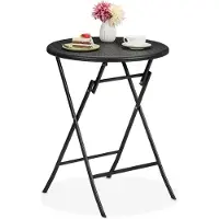 Relaxdays Gartentisch Rattan-Optik, rund, HxD: 75 x 60 cm, Balkontisch, Kunststoff & Metall, Outdoor Tisch, schwarz