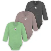 Normani 3er Pack Baby Merino Langarm Wickelbody für Junge und Mädchen - 9355