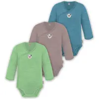 Normani 3er Pack Baby Merino Langarm Wickelbody für Junge und Mädchen - 9355
