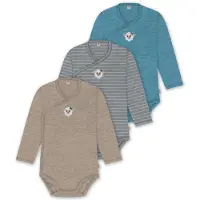 Normani 3er Set Baby-Body Wickelbody Langarm Toddler-Bodysuit aus Merinowolle - 9357