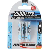 Ansmann Akku AA Mignon 2500 mAh 1,2V NiMH 2 Stk, Wiederaufladbare Batterien maxE