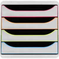 Exacompta Big Box Plus Black Office Weiß/Harlekin, 4 offene Schubladen A4/A4+/24x32 cm, leise, stapelbar