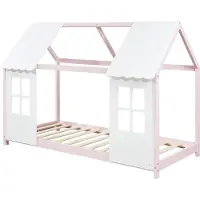 En.casa Kinderbett 'Tostedt' Halboffenes Design 90x200cm Rosa/Weiß