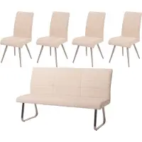 Mendler Esszimmer-Set MCW-G55, 4er-Set Stuhl + Sitzbank 180cm, Edelstahl gebürstet Stoff/Textil Chenille creme