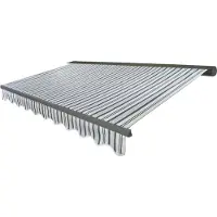 Mendler Elektrische Kassetten-Markise H122, Vollkassette Volant 4x3m Polyester Grau/Weiß, grau