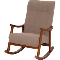 Mendler Schaukelstuhl MCW-K10, Relaxsessel, Holz MVG Stoff/Textil Bouclé (450g/m²) taupe, Gestell Walnuss-Optik