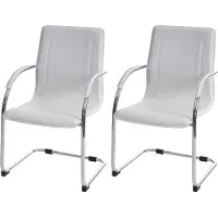 Mendler 2er-Set Esszimmerstuhl Perm, Freischwinger Küchenstuhl Lehnstuhl Stuhl, Stahl weiß