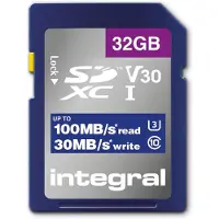Integral INSDH32G-100V30, 32 GB, SD, UHS-I, 100 MB/s, 30 MB/s, Class 3 (U3)