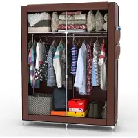 Intirilife Faltschrank 108x170x45 cm in KOKOS BRAUN - mit Reißverschluss Stoffschrank Kleiderschrank mit Kleiderstange, Fächern und Seitentasche - Camping Steckschrank Textil Garderobe