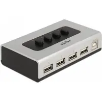 DeLOCK Umschalter USB 2.0 mit 1 x Typ-B Buchse zu 4 x Typ-A Buchse manuell bidirektional, 0,48 Gbit/s, Schwarz, Silber, Kunststoff, 71 mm, 112 mm, 32 mm