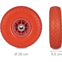 Relaxdays 2x Sackkarrenrad, 3.00-4 Zoll, 260x85 mm, pannensichere Vollgummireifen, 20mm Achse, bis 80 kg belastbar, rot