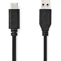 Nedis USB-Kabel - USB 3.2 Gen 2 - USB-A Stecker - USB-C Stecker - 60 W - 10 Gbps - Vernickelt - 1.00 m - Rund - PVC - Schwarz - Label