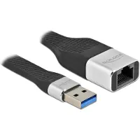 DeLOCK FPC Flachbandkabel USB Typ-A zu Gigabit LAN 10/100/1000 Mbps 13 cm, 0,13 m, USB Typ-A, RJ-45, Schwarz, Silber