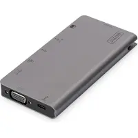 Digitus USB Type-C Multiport Travel Dock, 8-Port, Kabelgebunden, USB 3.2 Gen 1 (3.1 Gen 1) Type-C, 100 W, 10,100,1000 Mbit/s, Grau, MMC, MicroSD (TransFlash), MicroSDHC, MicroSDXC