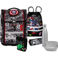 MCNEILL Avengers, Federmäppchen, Pencil pouch, Schultasche, Sporttasche, Junge, Rucksack, 22 l, Fronttasche, Seitentasche, Schwarz, Weiß, Rot