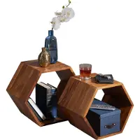 Massivart Beistelltisch 2er-Set Sheesham massiv gebeizt - 46 x 30 cm - TAMO