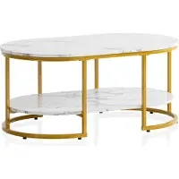 FineBuy Couchtisch 100x60x45 cm Weiß Marmor Optik Wohnzimmertisch Rechteckig Lounge Sofatisch Ablage Kaffeetisch Modern mit goldenem Metallgestell