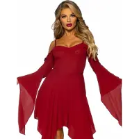 Leg avenue Dunkelrotes Trägerkleid mit Trompetenärmeln