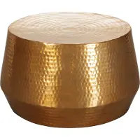 FineBuy Design Couchtisch rund 60 cm aus Metall gold - Handgefertigter Aluminium Wohnzimmertisch Hammerschlag - Orientalischer Alu Beistelltisch