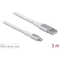DeLOCK USB Daten- und Ladekabel für iPhone, iPad, iPod DuPont Polyamid weiß 3 m, Silber, Weiß, USB A, Lightning, 3 m, Männlich, Männlich