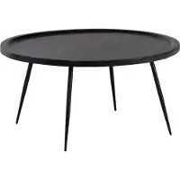 FineBuy Couchtisch Mango Massivholz rund Ø 75 cm Schwarz · Moderner Wohnzimmertisch mit Metallbeinen · Handgefertigter Sofatisch im Industrial Design