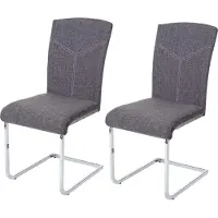 Mendler 2er-Set Esszimmerstuhl MCW-F36, Freischwinger Küchenstuhl Konferenzstuhl Stoff/Textil, grau