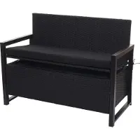 Mendler Poly-Rattan 2er Sitzbank MCW-F39, Gartenbank Truhenbank, Staufach Aufbewahrung Sitzkissen anthrazit, Kissen schwarz
